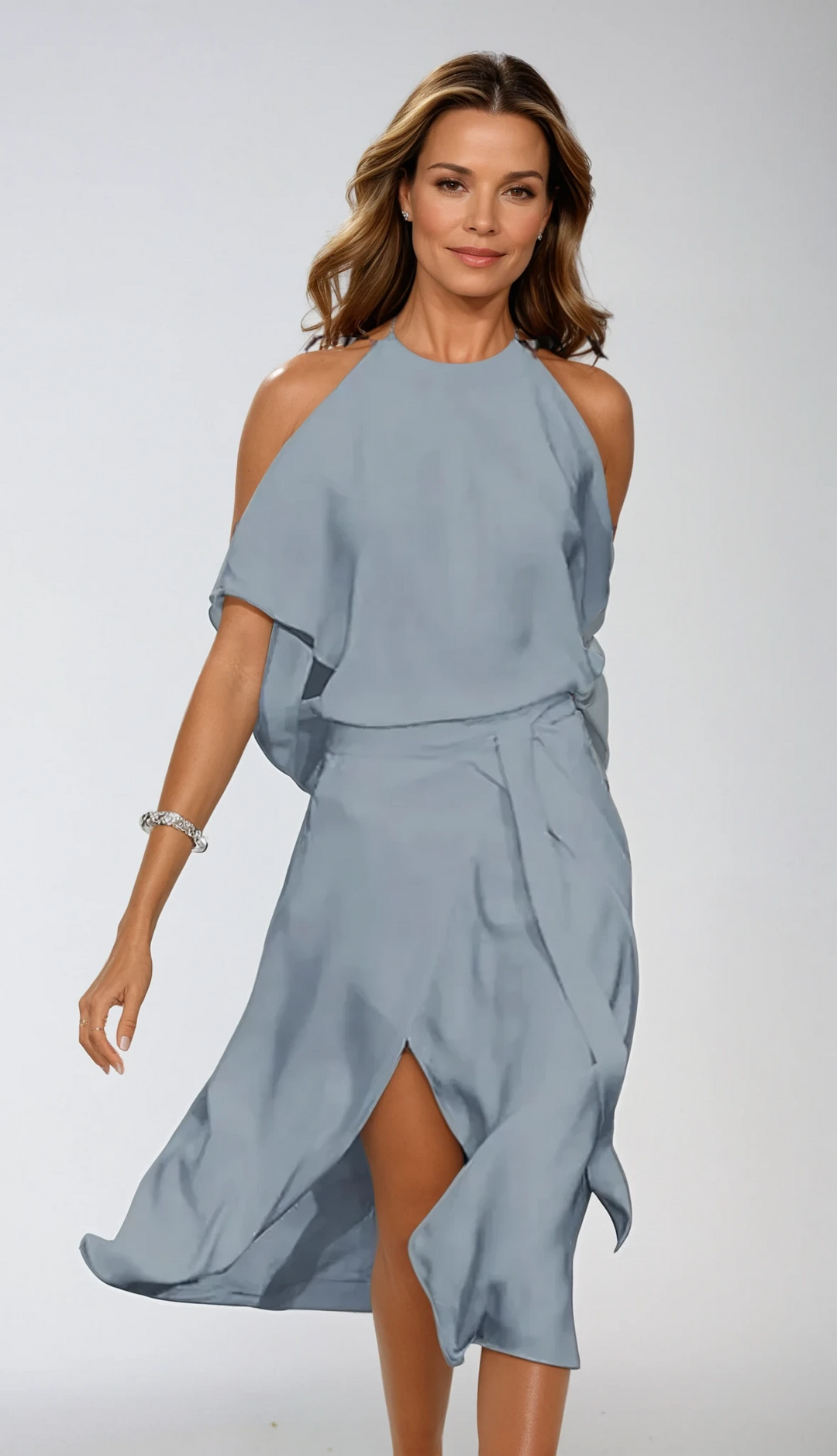 Robe Midi Fluide à Épaules Dénudées Femme