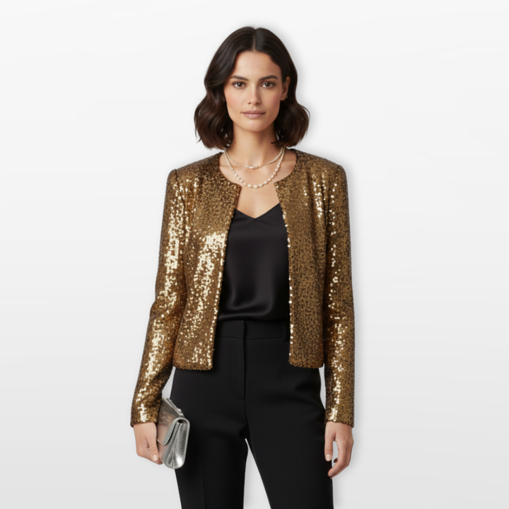 Veste Femme Sequins Courte Élégante Soirée