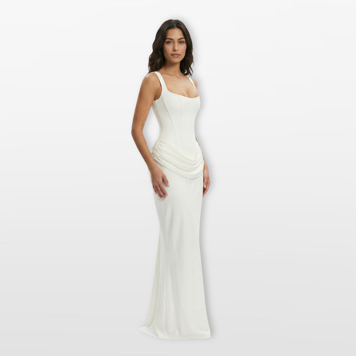 Robe Soirée Satinée Ajustée Drapée Femme