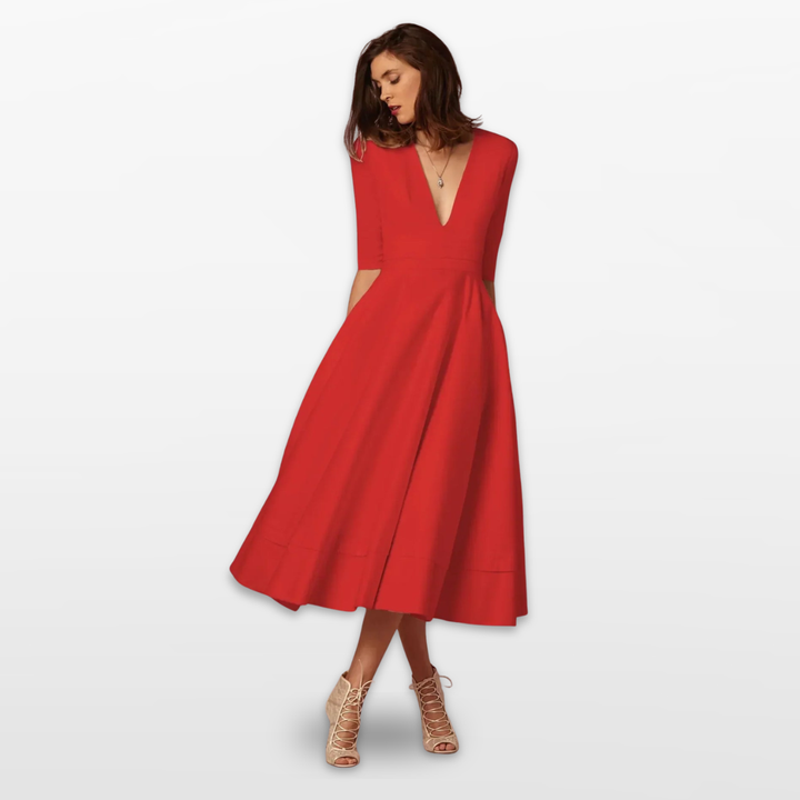 Robe Midi Femme Col V Évasée