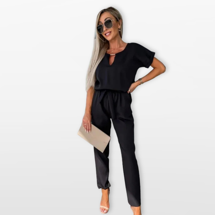 Combinaison Femme Col V Taille Nouée Chic