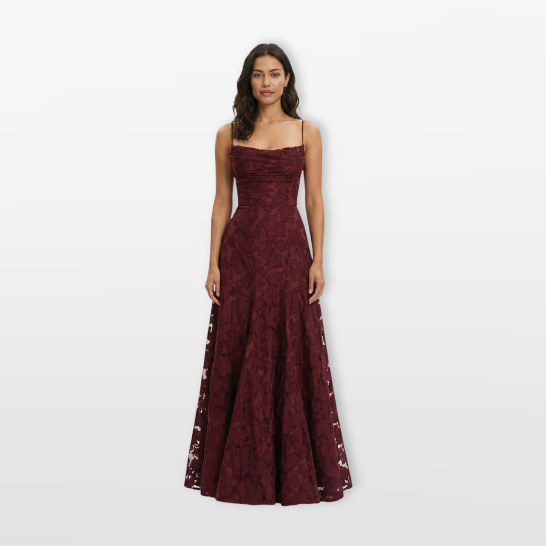 Robe Longue Dos Nu Dentelle Coupe Évasée Femme