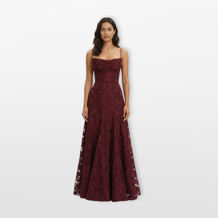 Robe Longue Dos Nu Dentelle Coupe Évasée Femme