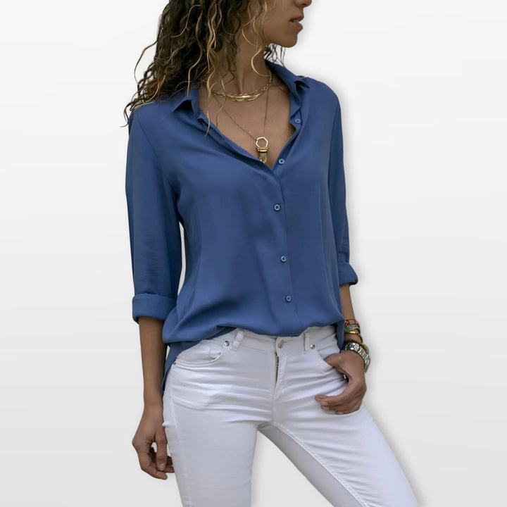 Chemisier Boutonné Col V Coupe Fluide Femme