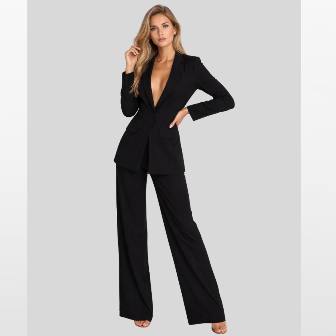 Tailleur Femme Veste Et Pantalon Large Ajusté