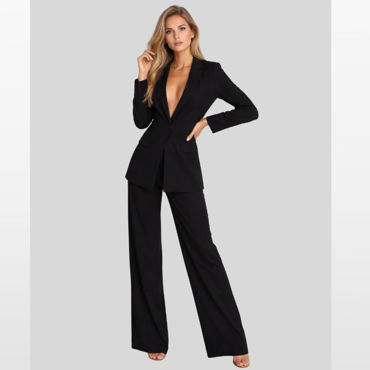 Tailleur Femme Veste Et Pantalon Large Ajusté