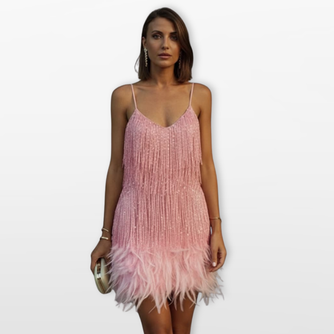 Robe Courte Femme à Plumes Élégante