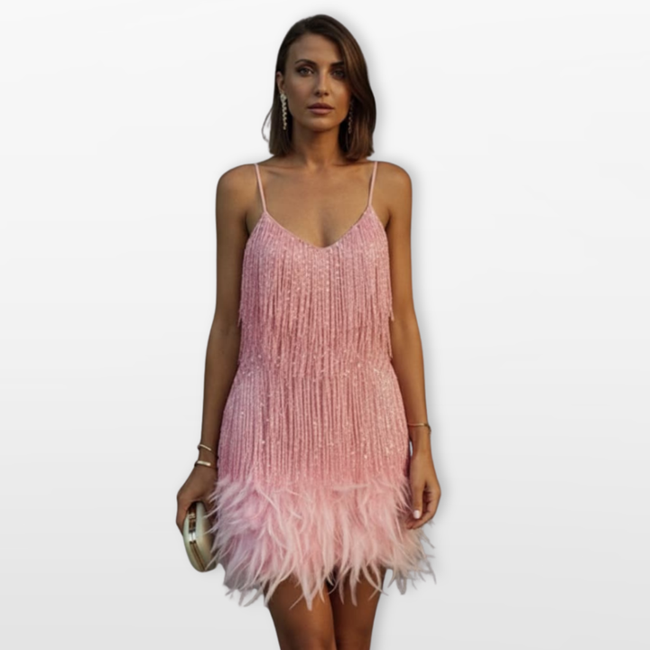 Robe Courte Femme à Plumes Élégante