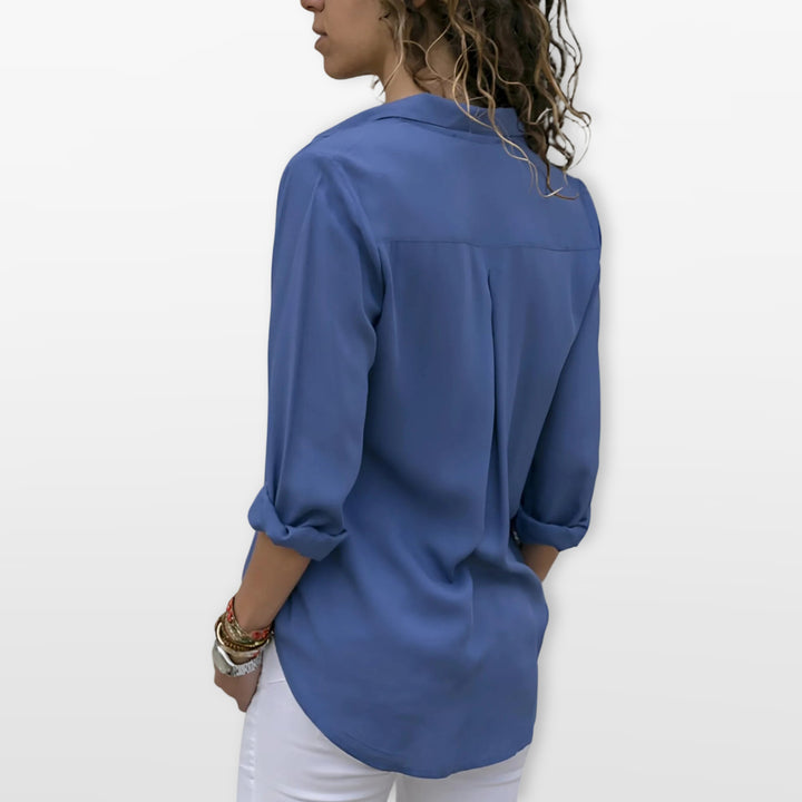 Chemisier Boutonné Col V Coupe Fluide Femme