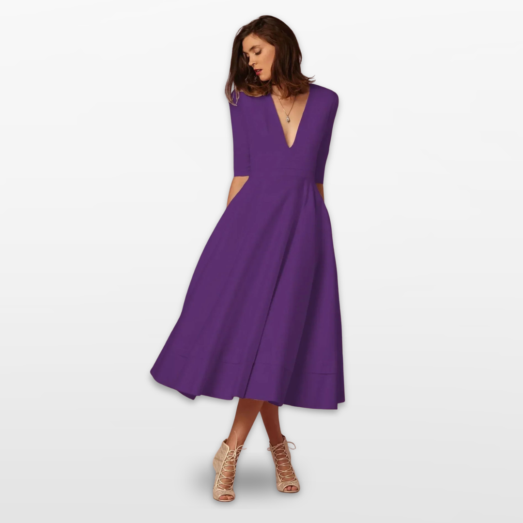 Robe Midi Femme Col V Évasée