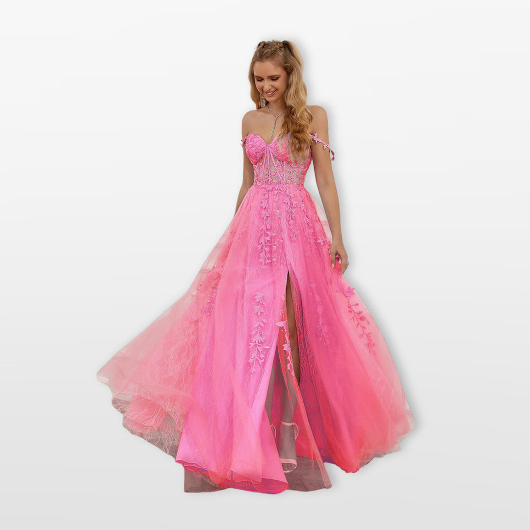 Robe Soirée Tulle Dentelle Bustier Fente Femme