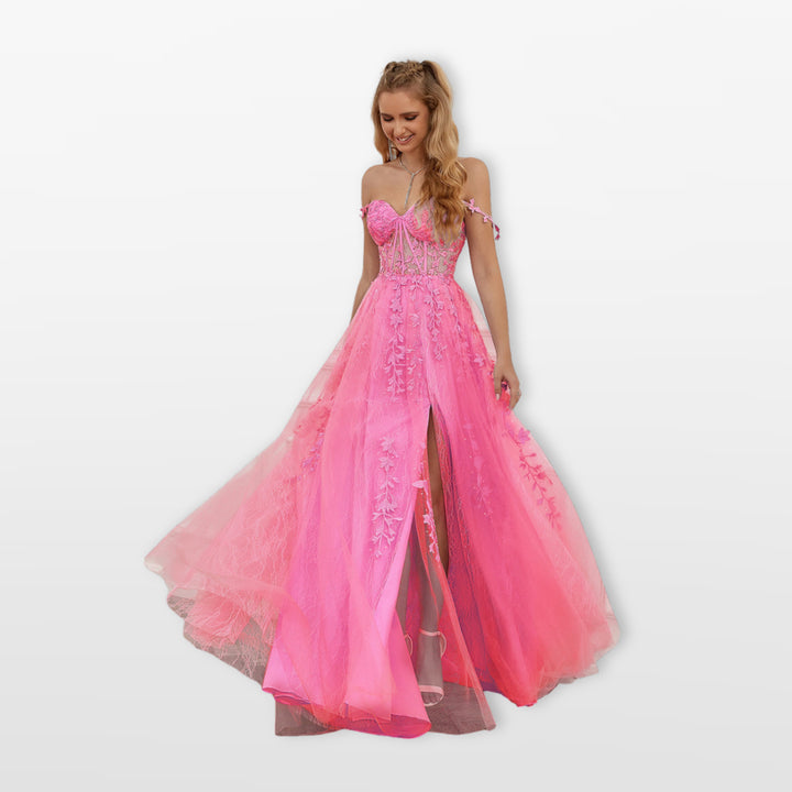 Robe Soirée Tulle Dentelle Bustier Fente Femme