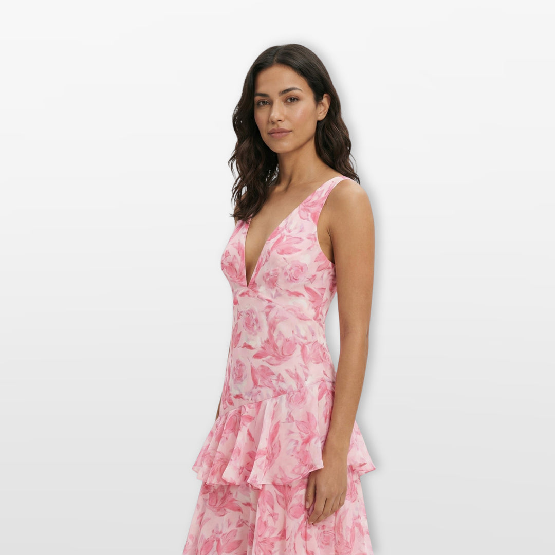 Robe Longue Fleurie Dos Nu Volants Femme