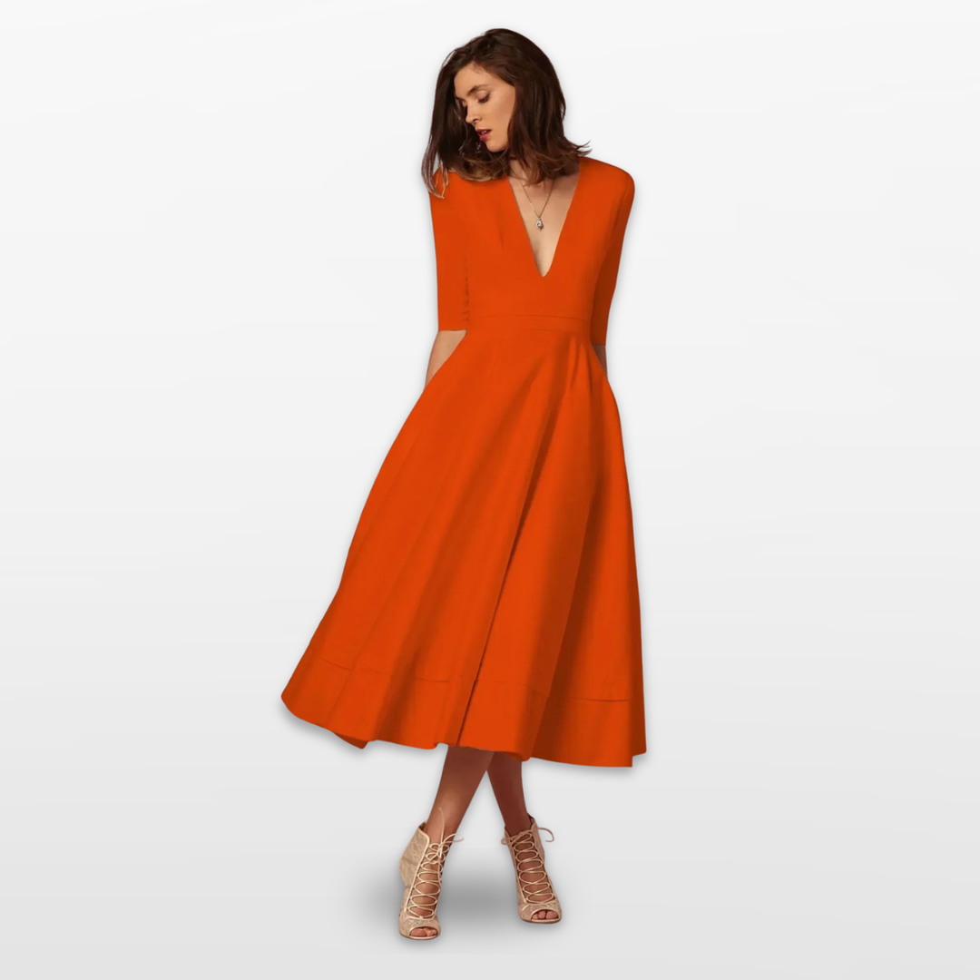 Robe Midi Femme Col V Évasée