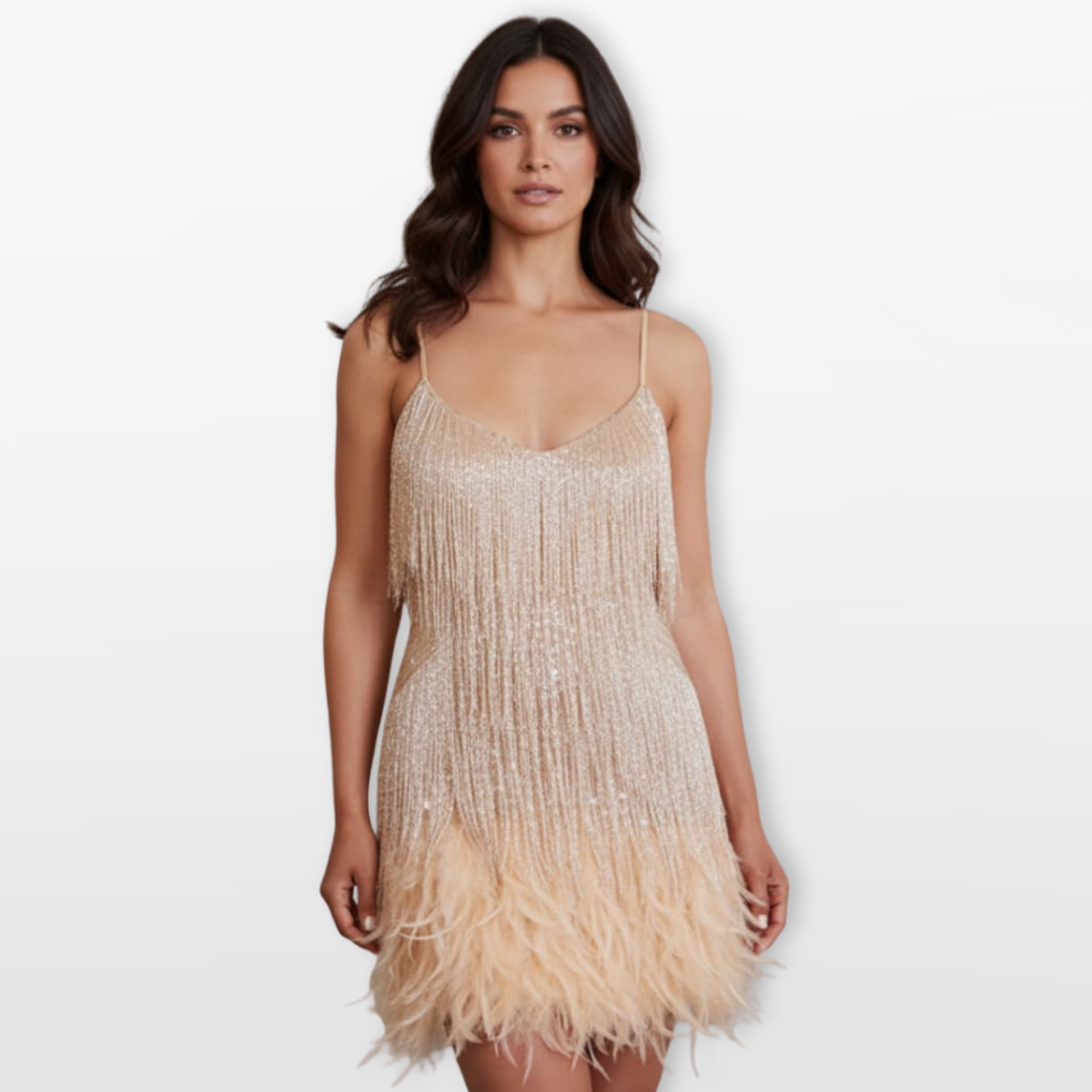 Robe Courte Femme à Plumes Élégante