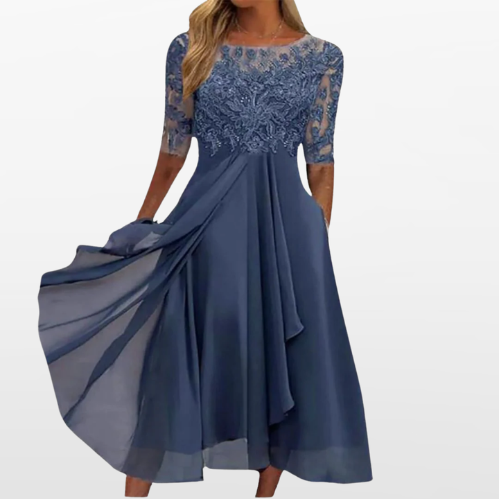 Robe Midi Femme à Manches en Dentelle