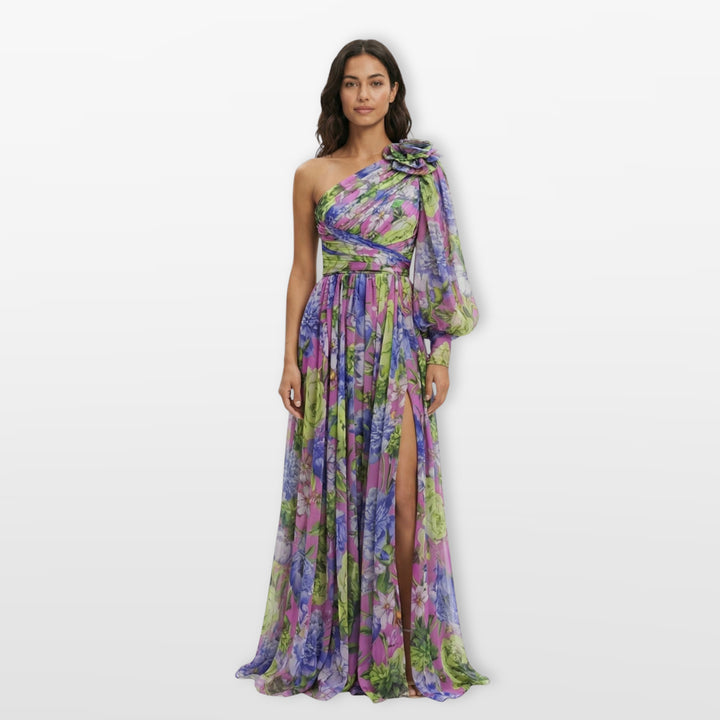 Robe Longue Fleurie Une Épaule Fendue Femme