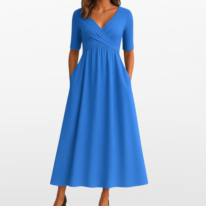 Robe Midi Portefeuille pour Femme avec Poches