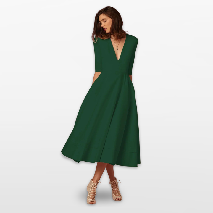 Robe Midi Femme Col V Évasée