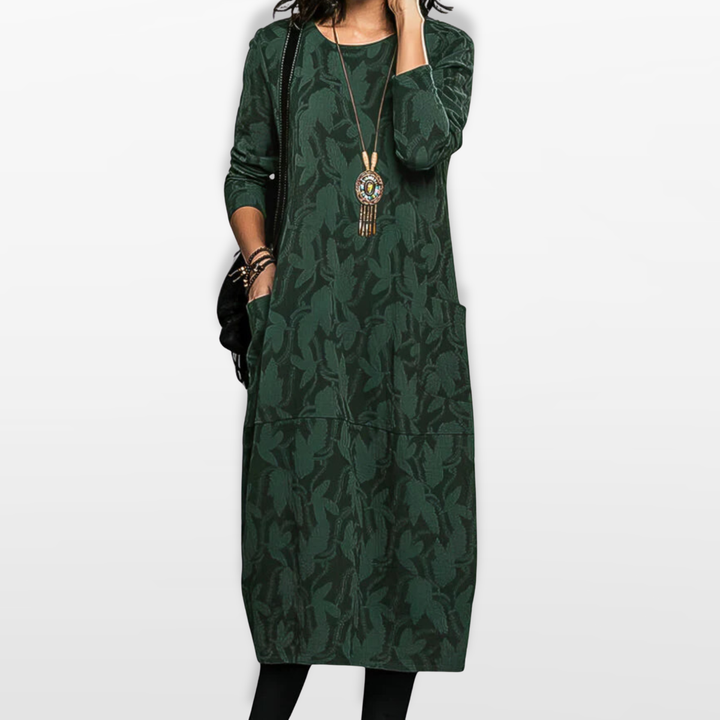 Robe Midi Fleurie à Manches Longues Femme