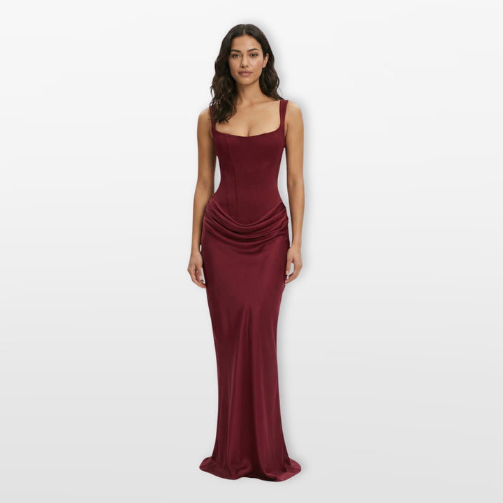 Robe Soirée Satinée Ajustée Drapée Femme