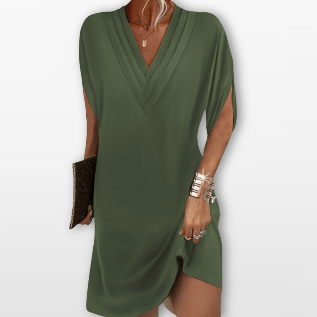 Women Robe Fluide Col V Élégante