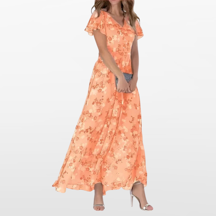 Robe Longue Fleurie Col en V pour Femme