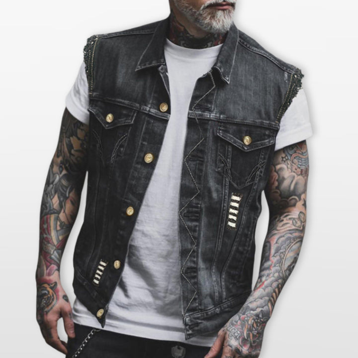 Veste Denim Sans Manches Streetwear Homme