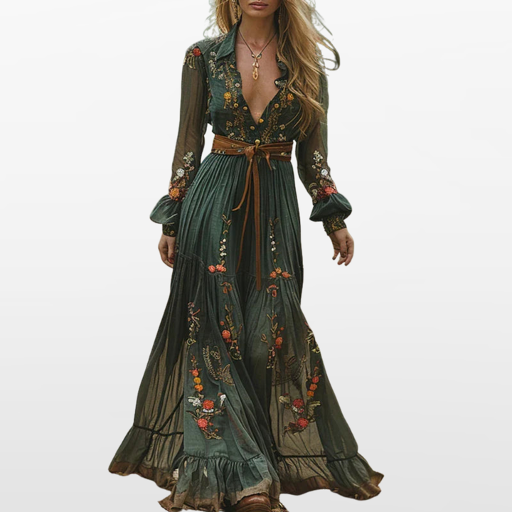 Robe Maxi Bohème à Manches Longues Femme