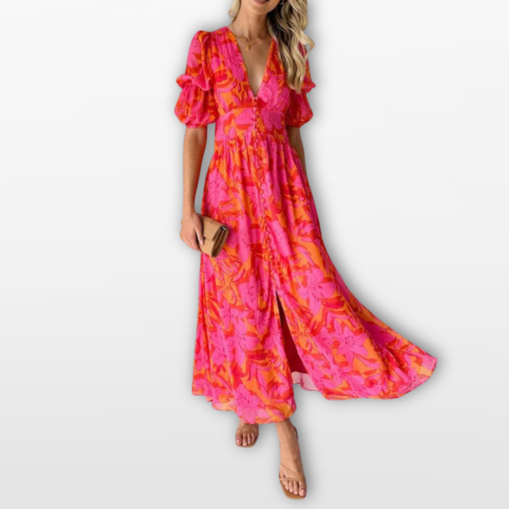 Robe Longue Femme Col V Fluide
