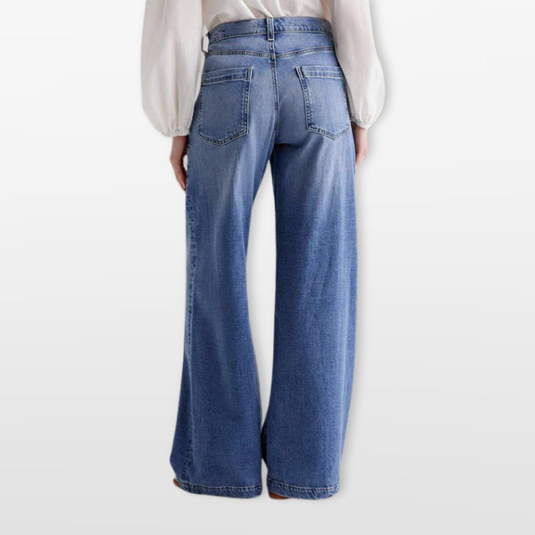 Jean Taille Haute Large Délavé Femme