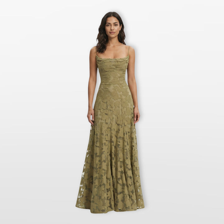 Robe Longue Dos Nu Dentelle Coupe Évasée Femme