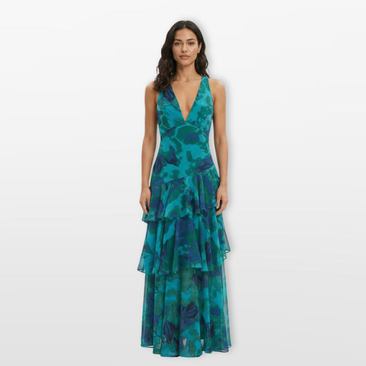 Robe Longue Fleurie Dos Nu Volants Femme