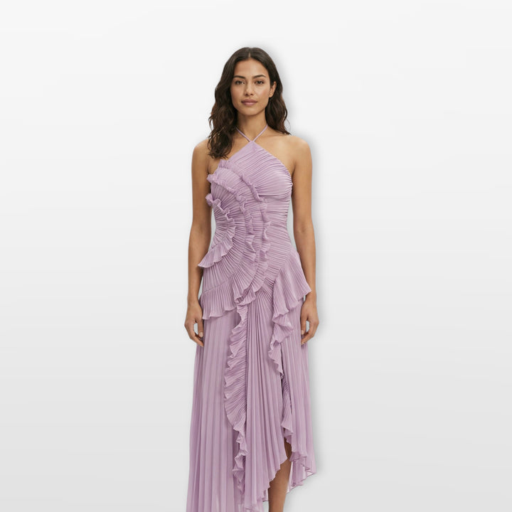 Robe Soirée Plissée Volants Asymétrique Femme