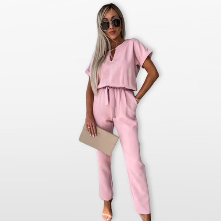 Combinaison Femme Col V Taille Nouée Chic