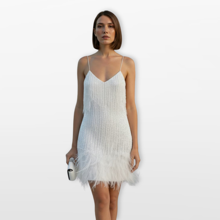 Robe Courte Femme à Plumes Élégante