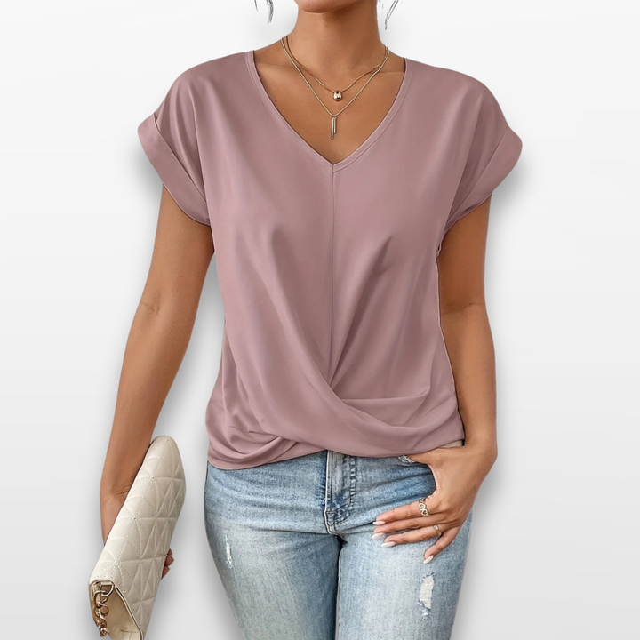 Top Femme Col V Drapé Élégant