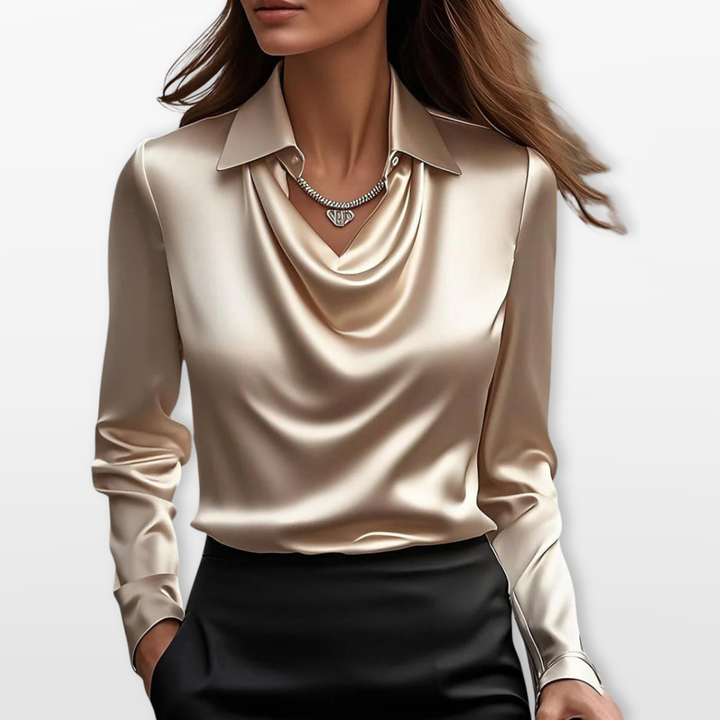 Blouse Femme Col Drapé Élégante Fluide