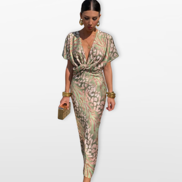 Robe Midi Femme Col V Drapée Élégante