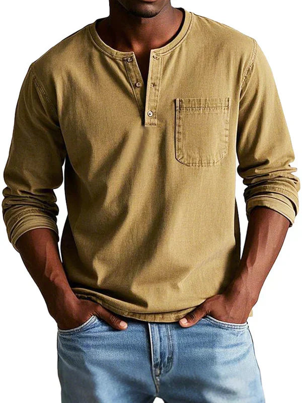 T-Shirt Henley Décontracté Manches Longues Homme