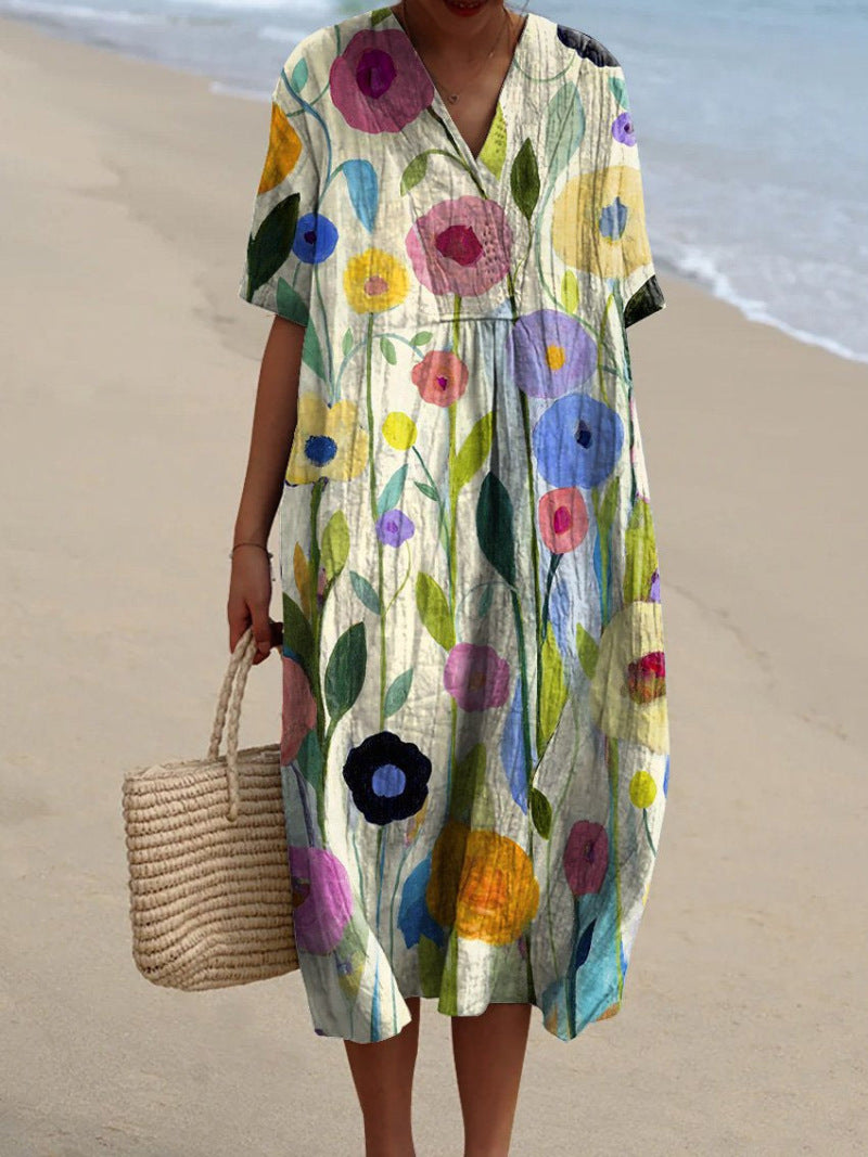 Robe Midi Fleurie Colorée Femme