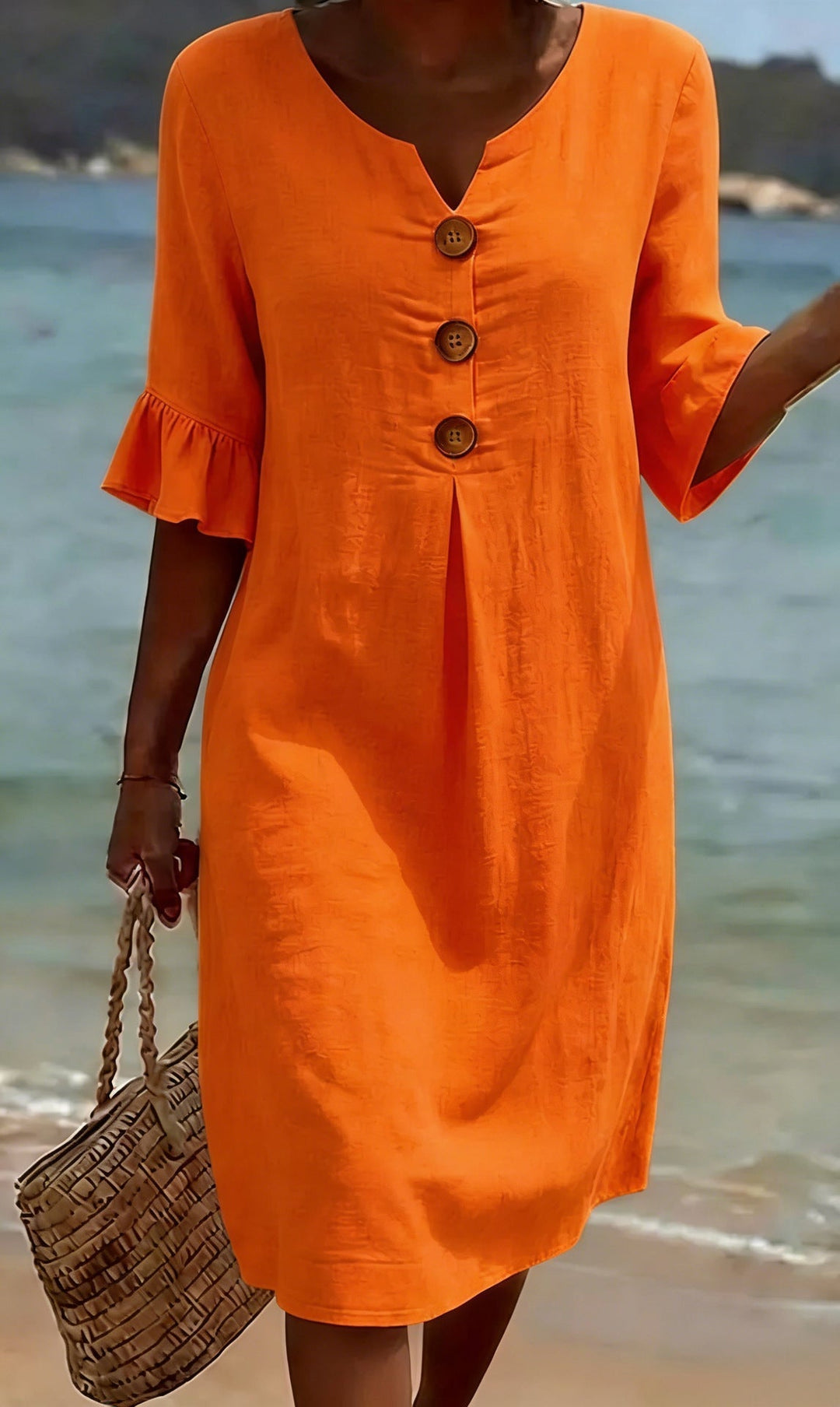 Robe Midi Fluide Boutonnée Femme