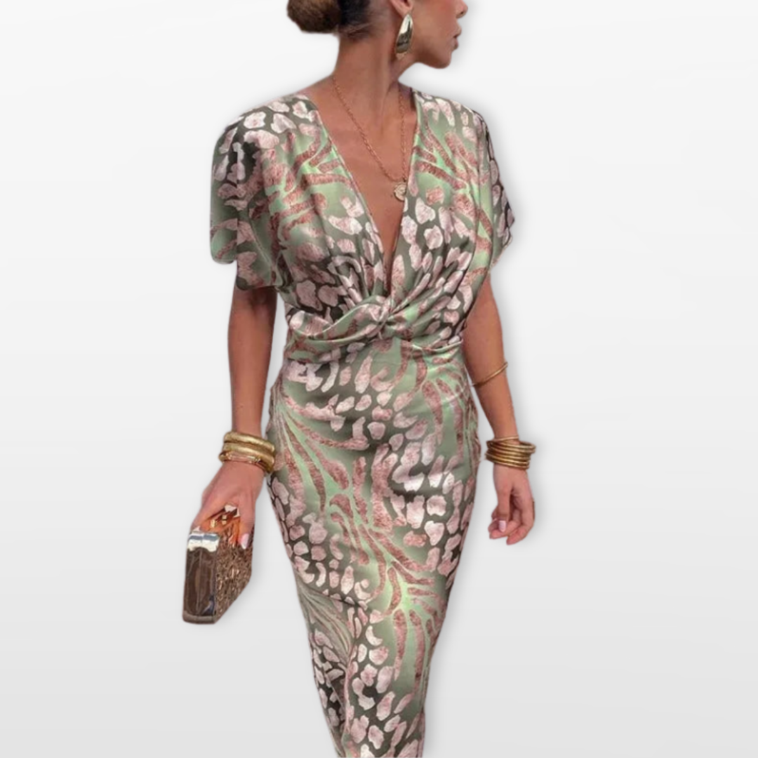 Robe Midi Femme Col V Drapée Élégante