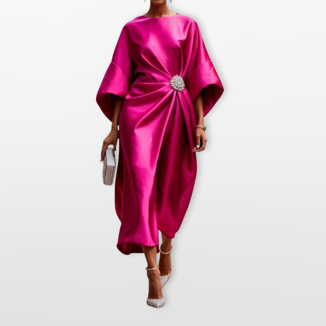 Robe Midi Drapée Satin Femme