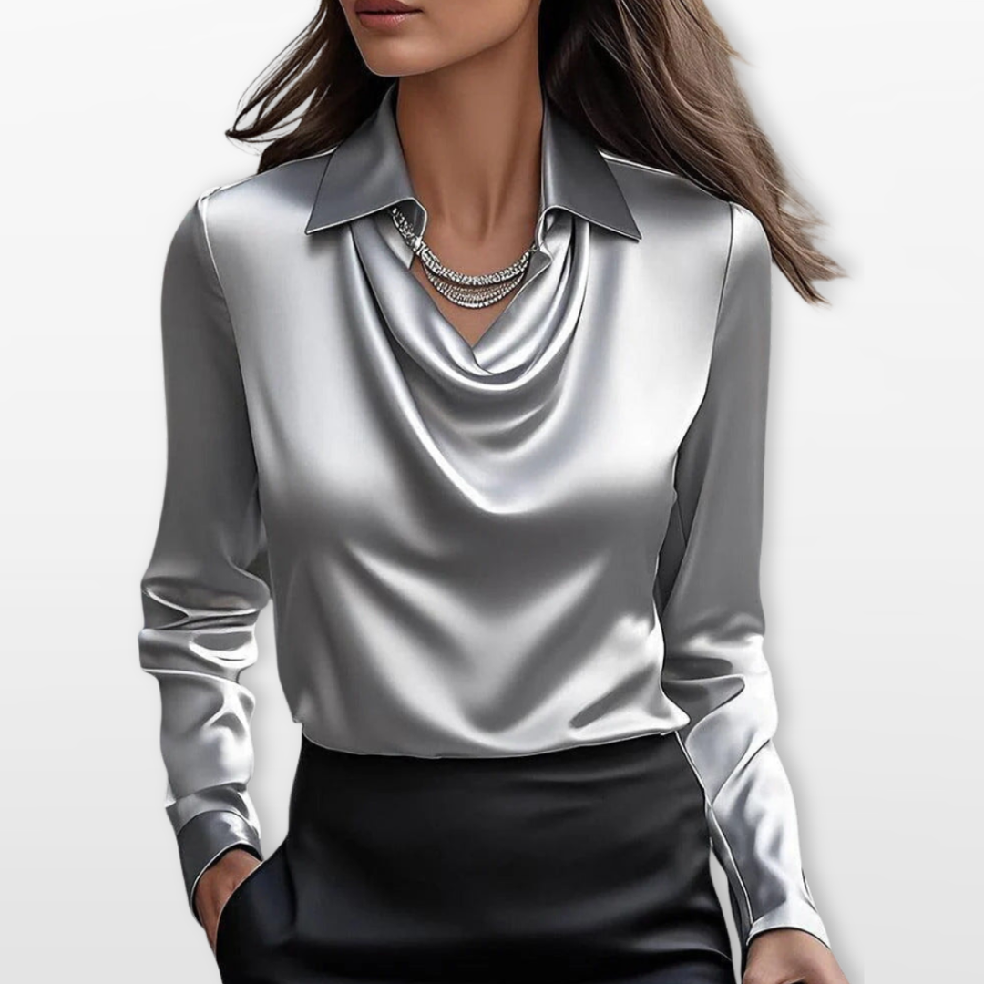 Blouse Femme Col Drapé Élégante Fluide