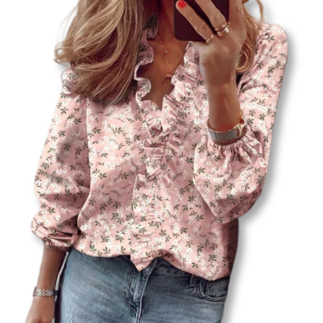 Blouse Femme Col V À Volants Fluide