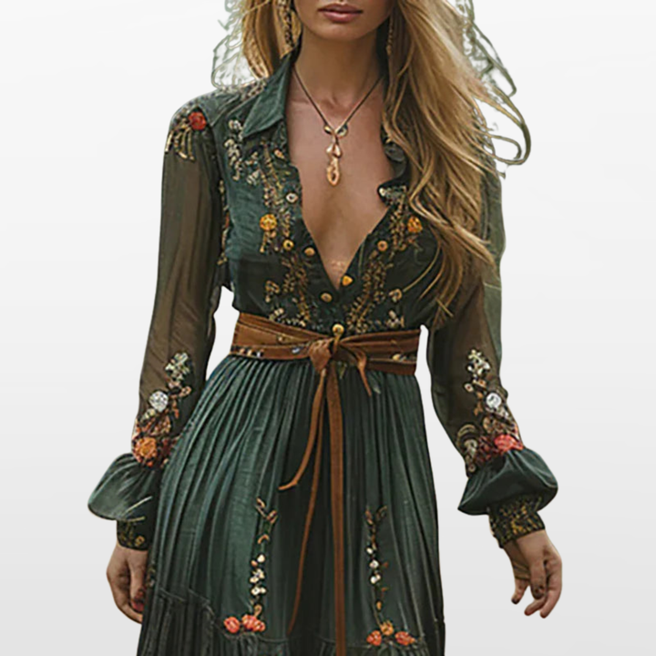 Robe Maxi Bohème à Manches Longues Femme