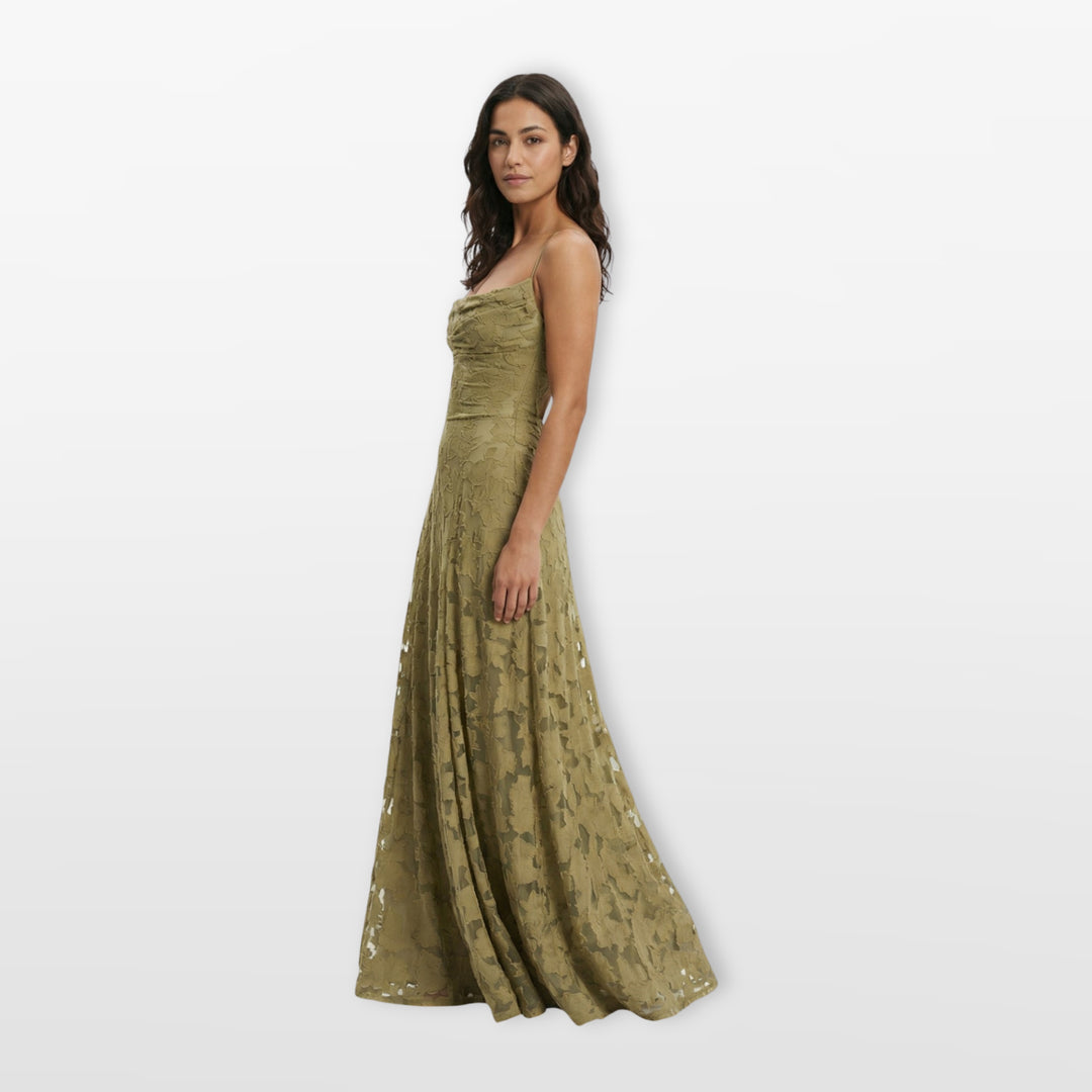 Robe Longue Dos Nu Dentelle Coupe Évasée Femme