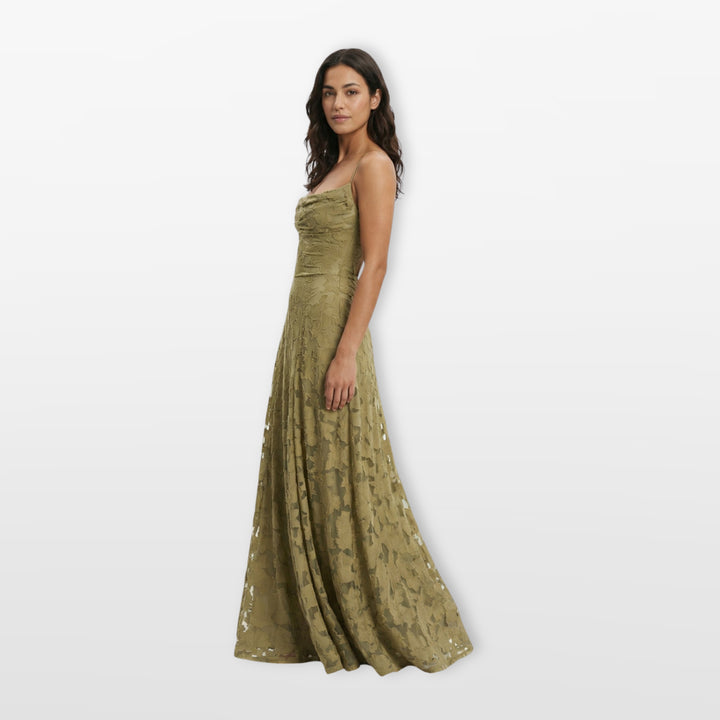 Robe Longue Dos Nu Dentelle Coupe Évasée Femme