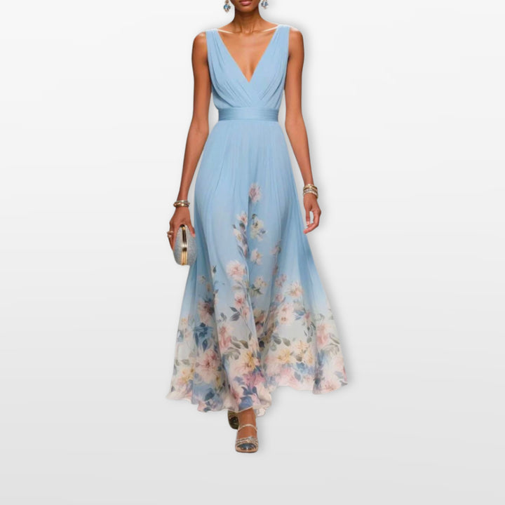 Robe Longue Fleurie Col V Femme